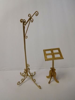 Vtg Miniature Gold Metal Wire Bird Cage Stand Sheet Music Stand Dollhouse