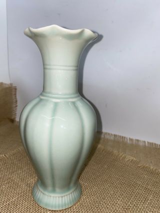 Vintage Chinese Light Green Longquan Celadon Glaze Type Vase 8.  25 Inches Tall
