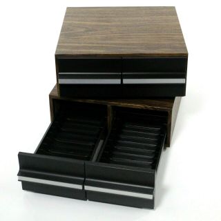 Vintage Faux Wood Cassette Tape Holder 2 Drawer Storage Case Hold 24 Each