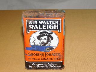 Vintage Sir Walter Raleigh Pipe & Cigarettes Smoking Tobacco Tin Empty