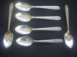 Set Of 6 Vintage Silver Plated Dessert Spoons Floral Pattern Sheffield 7 "