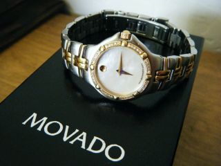 Movado Museum Diamond Bezel Gold Plate/stainless Steel Ladies Watch 85.  A1.  827.  2s