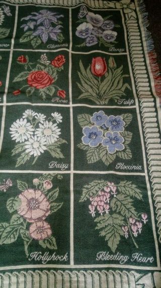Vintage Goodwin Weavers Cotton Fringed Throw Blanket Flowers 2