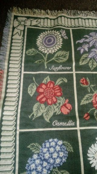 Vintage Goodwin Weavers Cotton Fringed Throw Blanket Flowers 3