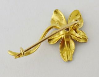 Antique Victorian 14K Old Mine - cut Diamond Enamel Violet Flower Pin Brooch 4
