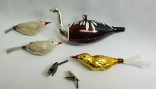 4 Vintage Blown Glass Hand Painted Bird Christmas Ornaments Germany