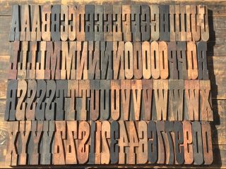 Large 6 3/4” Antique Vtg Clarendon Wood Letterpress Print Type Block Letter Set