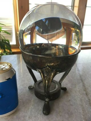 Large 6 ",  Antique - Vintage,  Crystal Ball W/ Silver Metal Stand