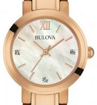 Bulova Diamond Gallery Rose Gold Mother Of Pearl Dial Women 