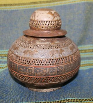 Antique Vintage Middle Eastern Incense Burner Inlaid Brass As Found Arabic