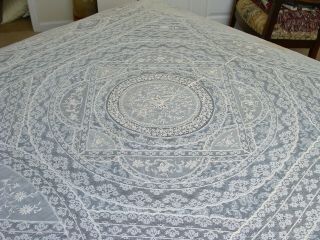 Antique French Normandy Lace Tambour Tablecloth Coverlet Bedspread 99 " X 82 "