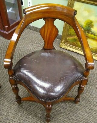 Maitland Smith Carved Mahogany Leather Corner Chair