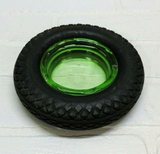 Vintage Goodyear Tire Airwheel Ashtray Green Glass Insert,  And Heavy Dish