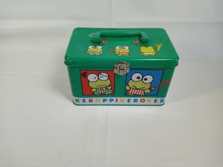 Vintage 1992 Sanrio Kerokero Keroppi Green Metal Tin Lunch Box Hello Kitty Rare