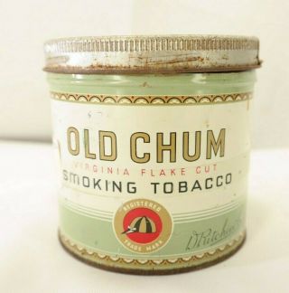 Vintage Old Chum Virginia Flake Cut Tobacco Tin Partial Tax Stamp Mm