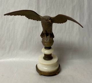 Antique Bronze American Eagle Sculptural Flag Pole Topper Mounted On Onyx Base