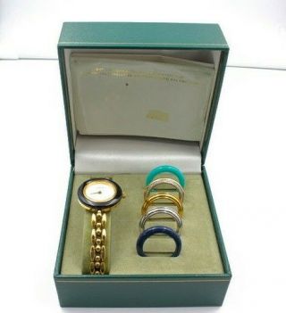 Vintage Gucci Gold Ladies Wristwatch 11/12 With Changeable Bezel Colors 10196 - 10