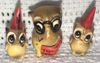 Vintage Set 3 Josef Originals Bone China Miniature Owls Figurines Japan Dunce