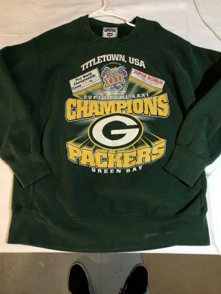 Vtg 1997 Green Bay Packers Bowl Xxxi Champions Crewneck Sweatshirt Xl Lee