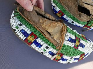 Antique Sioux Fully Beaded Elk Or Buffalo Hide Moccasins C.  1880