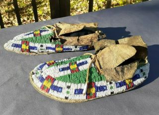Antique Sioux Fully Beaded Elk or Buffalo Hide Moccasins c.  1880 5