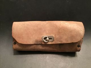 Vintage Brown Leather & Metal Bike Saddle Tool Bag W/ Tools