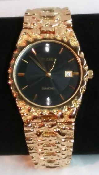 Vintage Gold Plated Elgin Diamond Dial Watch Fg142st W/ Battery