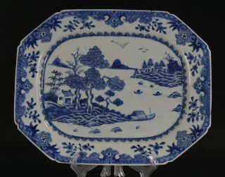 Huge Antique Chinese Blue And White Porcelain Pavilion Meat Plate Charger 18th C