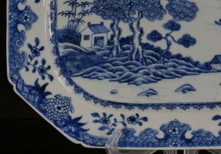 HUGE Antique Chinese Blue and White Porcelain Pavilion Meat Plate Charger 18th C 3