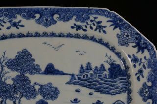 HUGE Antique Chinese Blue and White Porcelain Pavilion Meat Plate Charger 18th C 4