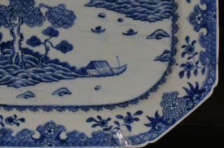 HUGE Antique Chinese Blue and White Porcelain Pavilion Meat Plate Charger 18th C 5