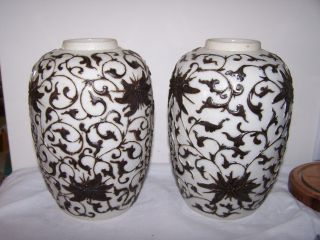 2 - Lotus Scroll Chinese Porcelain Ge Glaze Nanking Crackle Jars Vase