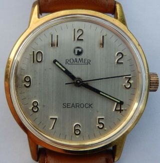 Vintage Gents Swiss Made Gold Plated Roamer Searock Watch C1970s
