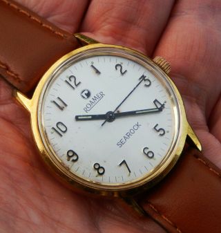 Vintage Gents Swiss Made Gold Plated Roamer Searock Watch c1970s 2