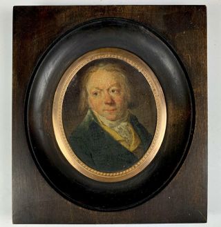 Antique French Portrait Miniature,  Oil Painting Of A Man,  Wood Frame,  C.  1830s
