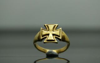 Medieval Knights Templar Period Gold Ring With Cross 1150 - 1250 Ad