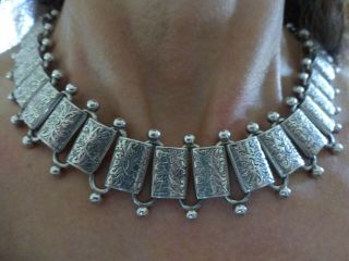 Antique Victorian Sterling Silver Floral Collar Book Chain Necklace 109g Heavy