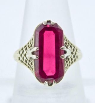 1920 ' s VICTORIAN ANTIQUE 10K WHITE GOLD FILIGREE OCTAGON RUBY SOLITAIRE RING 3