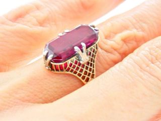 1920 ' s VICTORIAN ANTIQUE 10K WHITE GOLD FILIGREE OCTAGON RUBY SOLITAIRE RING 4