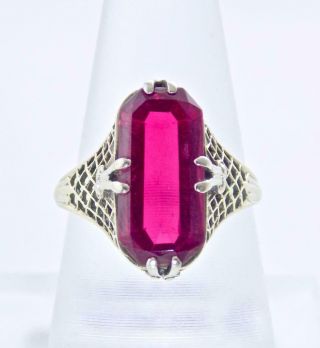 1920 ' s VICTORIAN ANTIQUE 10K WHITE GOLD FILIGREE OCTAGON RUBY SOLITAIRE RING 5
