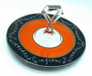 Vintage Chezlovakian Black & Orange Handled Tidbit Tray W/silver Overlay