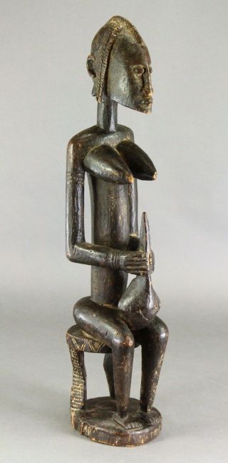 = Antique African Dogon Tribe Mali Wood Seated Female Figure Statue 22.  5 " Tall
