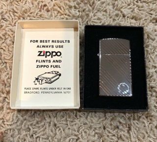 1982 Vintage Zippo Slim Lighter No.  1610 High Polish Diagonal Design