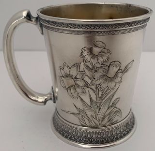 GORHAM AESTHETIC MOVEMENT STERLING CHILD ' S CUP CHASED BUTTERFLY & DAFFODILS 1881 3