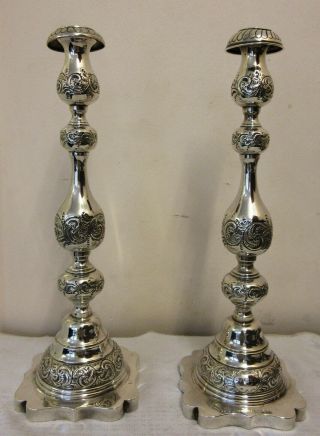 Antique Judaica Solid Silver Tall Sabbath Candlesticks Sigmund Zyto 2370 Grams