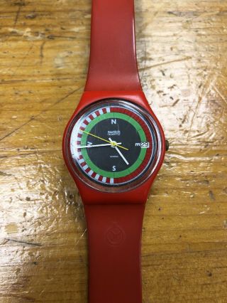 Vintage 1984 Swatch Compass Standard Lady Watch 384 Red