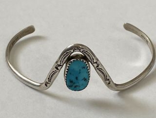 Vintage Turquoise Bracelet Cuff Sterling Silver " Jt Stamped 8.  2 G (20 - 5)