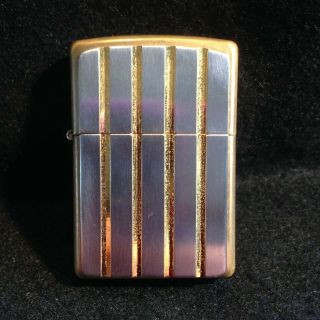 1994 Vintage Zippo Gold And Silver Stripes On Brass Lighter