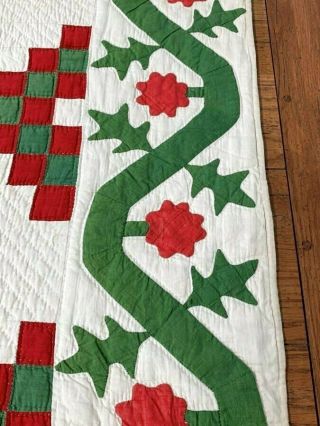 Christmas Perfect c 1870 - 80s Irish Chain QUILT Great border Red Green 2