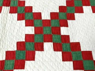 Christmas Perfect c 1870 - 80s Irish Chain QUILT Great border Red Green 3